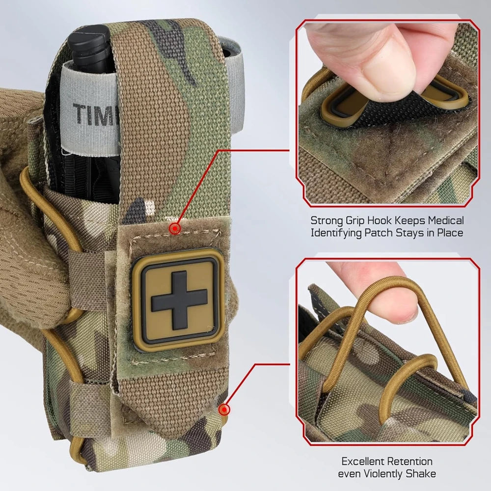 MOLLE Tourniquet Holder IFAK TQ Holder Tactical Medical Pouch Holster First Aid Kit Cross Patch/Bungee Cord with tourniquet