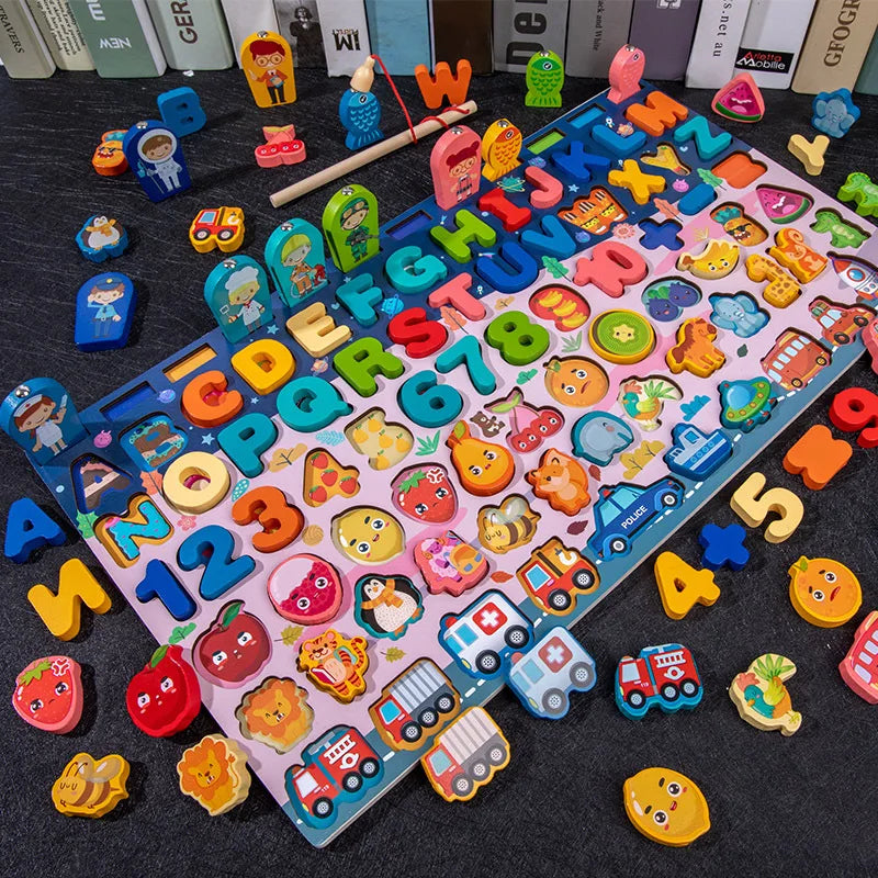 Juguetes Montessori de madera para niños, tablero ocupado, animales, matemáticas, pesca, números a juego, forma digital, juguetes educativos para niños, regalos