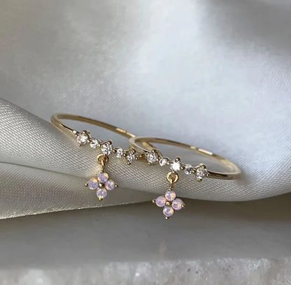 New Cute Colorful Zircon Flower Ring For Women Girl, Fashion Vintage Zircon Adjustable Rings, Jewelry Gift