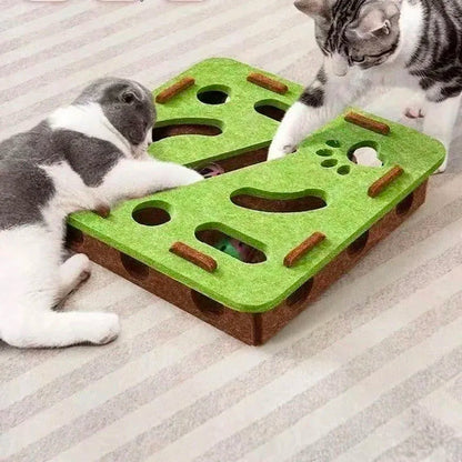 Pet Cat Puzzle Maze Holes Toys Felt Box With Bell Ball Kitten Playing Toys Interactive Funny Combination Set Cat Supplies