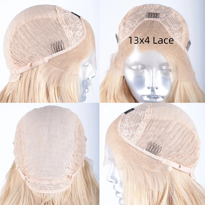 13*4 Synthetic Lace Front Wigs for Women, White Blonde Lace Wig, Heat Resistant Fiber Natural Hairline Cosplay Party Wigs, AIMEYA
