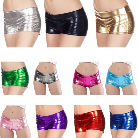 Women's Metallic Booty Shorts, Shining Low Waist Shorts, Dance Festival Bottoms Faux Leather Hot Pants, Clubwear Gifts