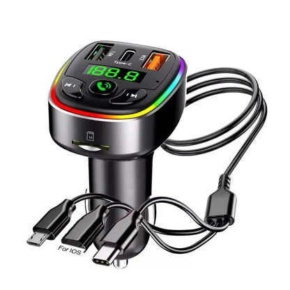 Car Bluetooth 5.0 FM Transmitter MP3 Modulator Player Handsfree Audio Receiver With 3 in 1 Charge Cable for IPhone Huawei Xiaomi