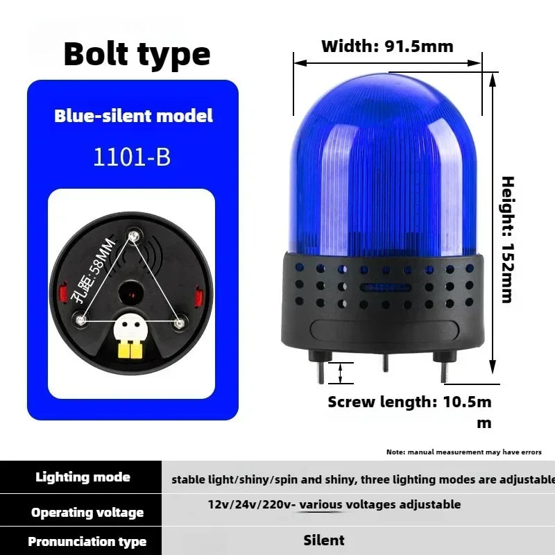 Three Sound Modes Emitting LTE-1101J Light Flashing Shiny Warning Light 120dB Volume Adjustable Magnetic Base 12V 24V 220V