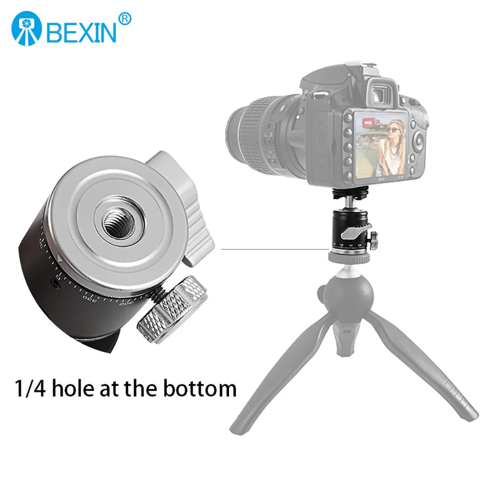 Mini Cold Shoe Ball Head, Dual Use 1/4 Screw Cold Shoe Aluminum Alloy Ball Head for Camera Phone Speedlite Tripod Selfie Stick, BEXIN K19