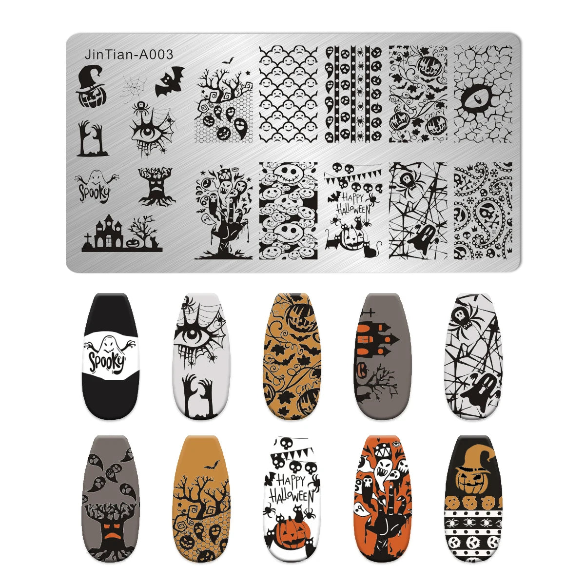 RJ Halloween Nail Stamping Plates, Beautiful zombie Festival Pattern Nail Art Image Plates, Stainless Steel Nail Art Plate Stencil