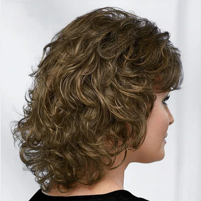 Women Synthetic Hair Wigs, Short Curly with Bangs, Shoulder Length  Blonde Grey White Brown Wig, HAIRJOY