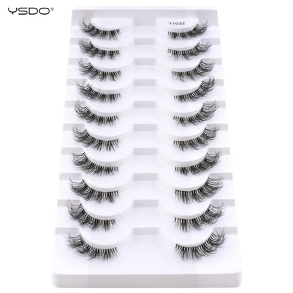 YSDO 5/10 Pairs Half Lashes Cat Eyelashes Soft Natural Clear Band False Lashes Natural Wispy Faux 3d Mink Eyelashes Makeup Tools