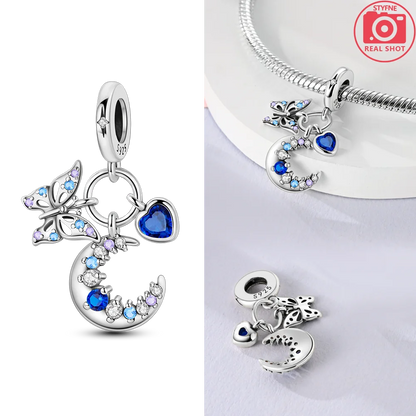 Charms 925 Silver Blue Original Stars Heart Zircon Chameleon Panda Glass Beads Fit Bracelet Jewelry Women Diy Accessories