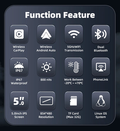EKIY 5.0 inch Wireless CarPlay Moto Android Auto Portable Digital Motorcycle Dashboard GPS Motorcycle Navigation Display Screen