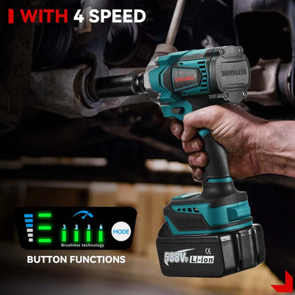 1200N.M Brushless Electric Impact Wrench, 3 Funtion 1/2" Cordless Portable Screwdriver Drill Tools For Makita Battery Pin, ONEVAN