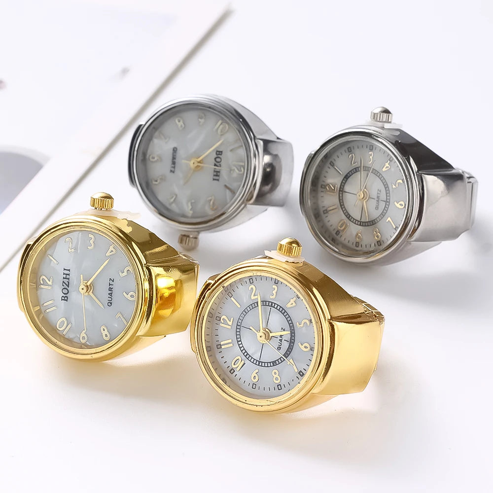 Vintage Punk Finger Watch, Mini Elastic Strap Alloy Watch, Couple Rings, Jewelry Clock, Retro Roman Quartz Watch Rings, For Women, For Men