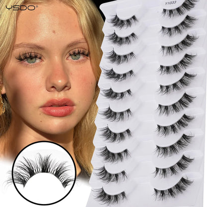 YSDO 5/10 Pairs Half Lashes Cat Eyelashes Soft Natural Clear Band False Lashes Natural Wispy Faux 3d Mink Eyelashes Makeup Tools