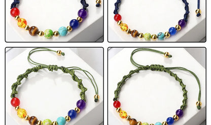 Reiki 7 Chakra Bracelet, Natural Stone Rope, Braided Yoga Healing Gold Color Copper Beads Bracelets & Bangles Meditation Jewelry