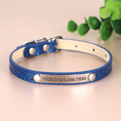 Personalized Cat Collar Bling PU Leather Cat Collars Free Custom Pet Puppy Kitten ID Necklace Adjustable for Cats Small Dogs