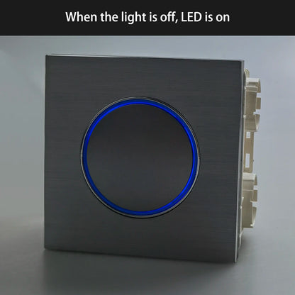 Wallpad Wall Switch 1 Way 2 Way, Circle Round Button, Blue LED Indicator, Brushed Aluminum Finishing, Black Gold SIlver Brown