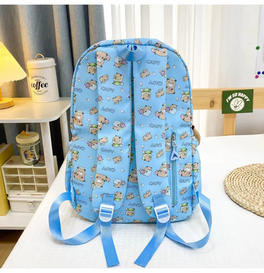 Cute Large Capacity Capybara Backpack, Cartoon Breathable Student Schoolbag, Nylon Ultra-light Book Bag, Back to school Girl
