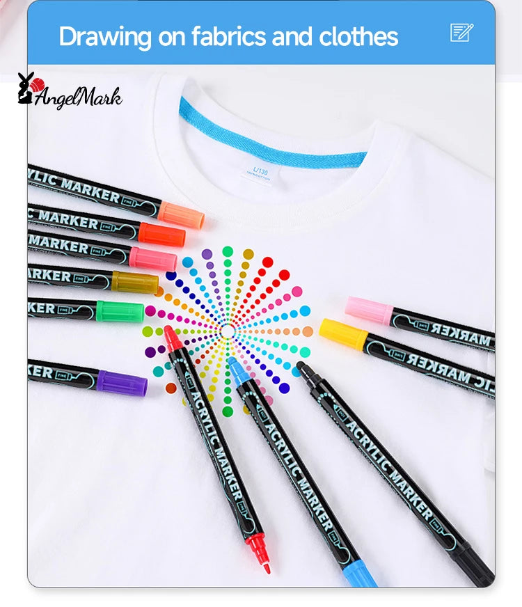 Acrylic Marker Pen, Double Headed Waterproof Art Painting Supplies, School Stationary, Graffiti Drawing 12-72 Colors, ANGEL MARK
