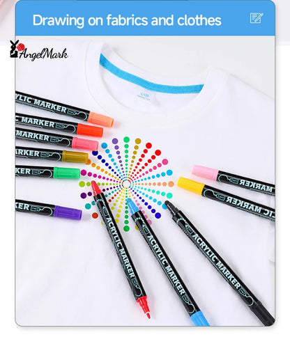 Acrylic Marker Pen, Double Headed Waterproof Art Painting Supplies, School Stationary, Graffiti Drawing 12-72 Colors, ANGEL MARK