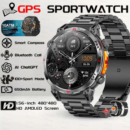 2026 New Outdoor GPS Sports Smartwatches Men Compass 10ATM Waterproof 24/7 Health Monitoring ChatGPT Bluetooth Call Smart Watch