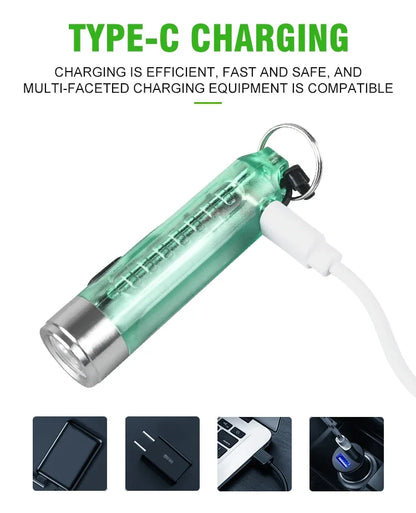 Multi-function Mini EDC LED Flashlight Portable Keychain Light MagneticTorch USB Rechargeable UV Lamp Emergency Camping Lantern
