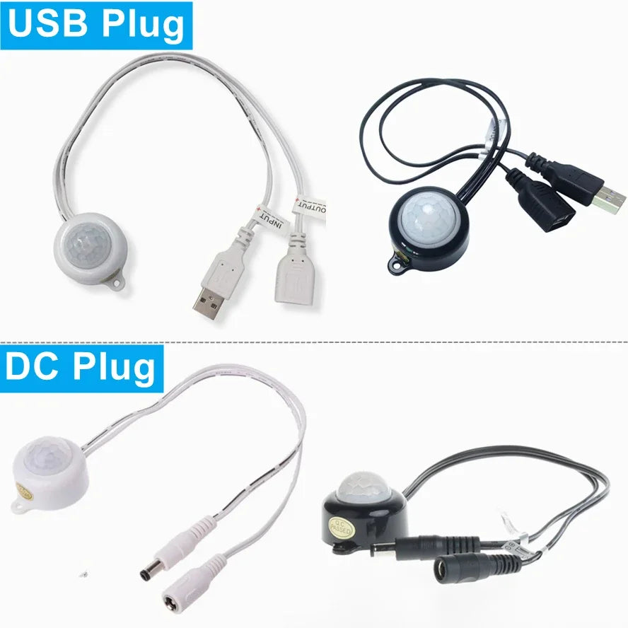 USB/DC Plug Adjustable PIR Infrared Human Motion Sensor Switch DC5V 12V 24V Smart Switch for LED Light Strip Night Lamp Bulb