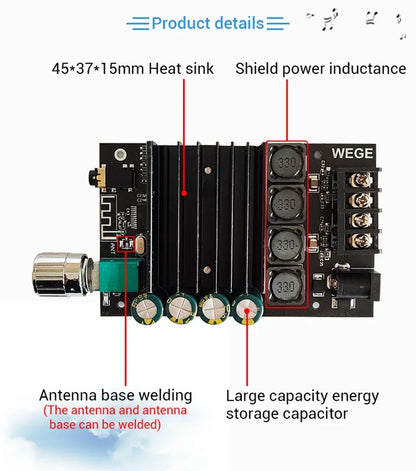 2*100W TDA7498E Audio Power Amplifier Bluetooth-compatible 5.0 Stereo HiFi Class D Digital Home Theater AUX Music AMP