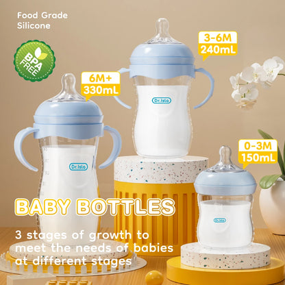 150/240/330ml, Baby Bottle With Handle Anti-bloating＆Anti-drop, Clear Scale Milk Bottle Feeding Baby Bottles, BPA-FREE PP15