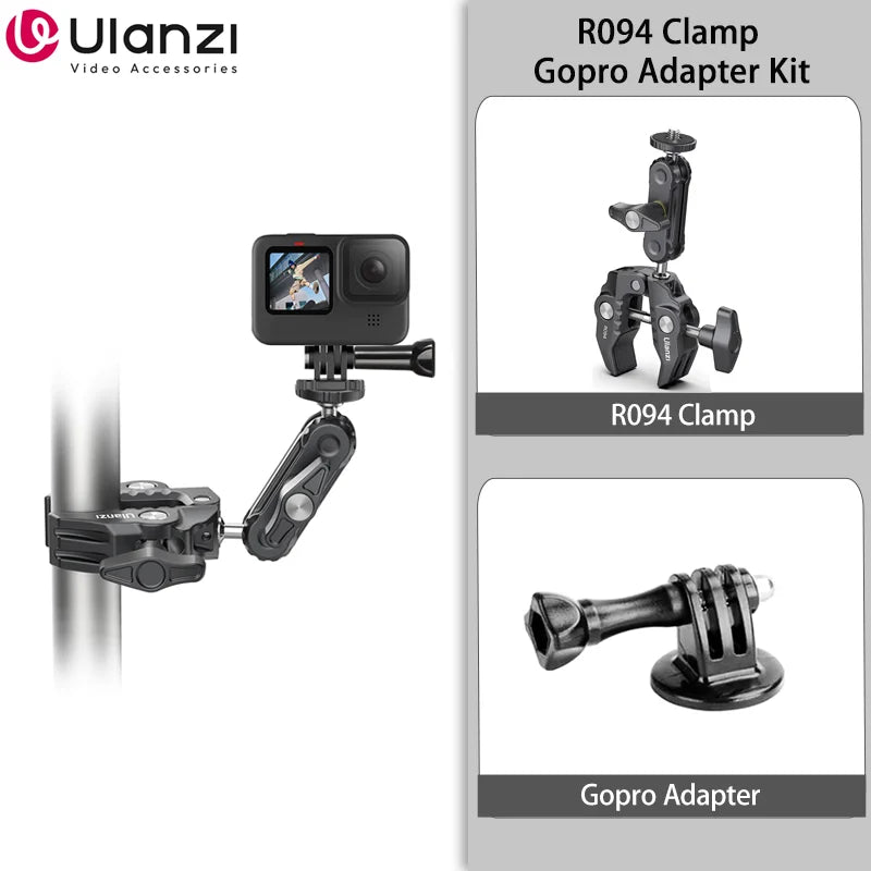 Metal Super Clamp with Double Ball Head, Magic Arm Clamp with 1/4" 3/8" Hole for DSLR Camera Monitor Light Mic Mount, Ulanzi R094