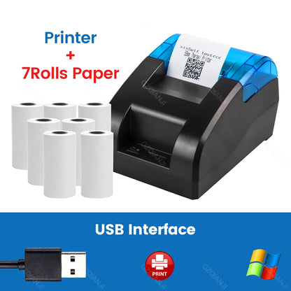 58MM Desktop POS Cashier Printer USB Bluetooth Thermal Receipt Printer Restaurant Sales Kitchen Bill Printing for Mobile Windows