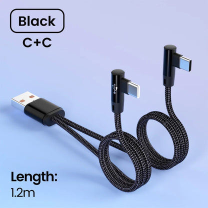 2 In 1 USB Cable To Type C Elbow 90 Degree USB C Cable 66W Fast Charging Data Micro USB Phone Cable For iPhone Android Gaming