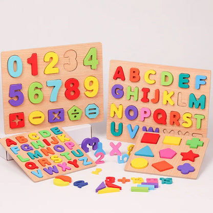 Juguetes Montessori de madera para niños de 1, 2 y 3 años, juegos de combinación de formas de números y alfabetos, juguetes educativos tempranos para niños.