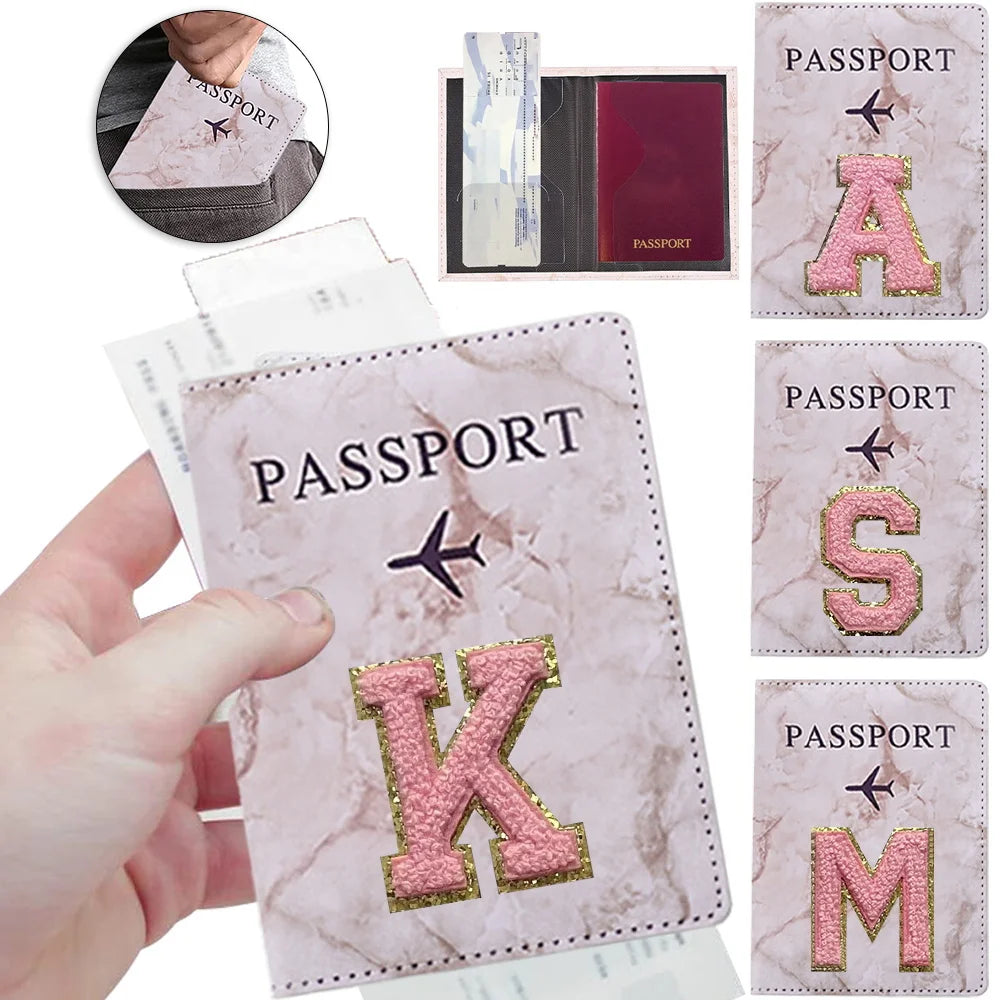 Fashion Passport Protective Cover, Embroidery Letter Pattern Travel Passport Holder, Wallet Gift PU Leather Card Case Cover Unisex