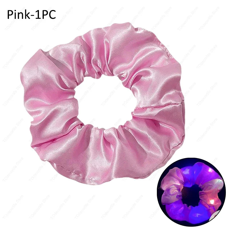 LED Luminous Scrunchies Hairband Women Glowing Elastic Hair Tie Hair Rope Girl Glow in the Dark Party Supplies Hair Accessory