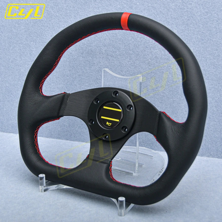 13-inch 320mm D-Shape Leather Steering Wheel JDM Universal Racing Sports Steering Wheel
