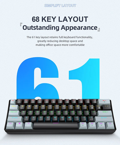 K61 Wired Portable Mechanical Keyboard, Phantom RGB Colorful, Gaming-grade Response, Ergonomic Design, Usable for Gaming and Office