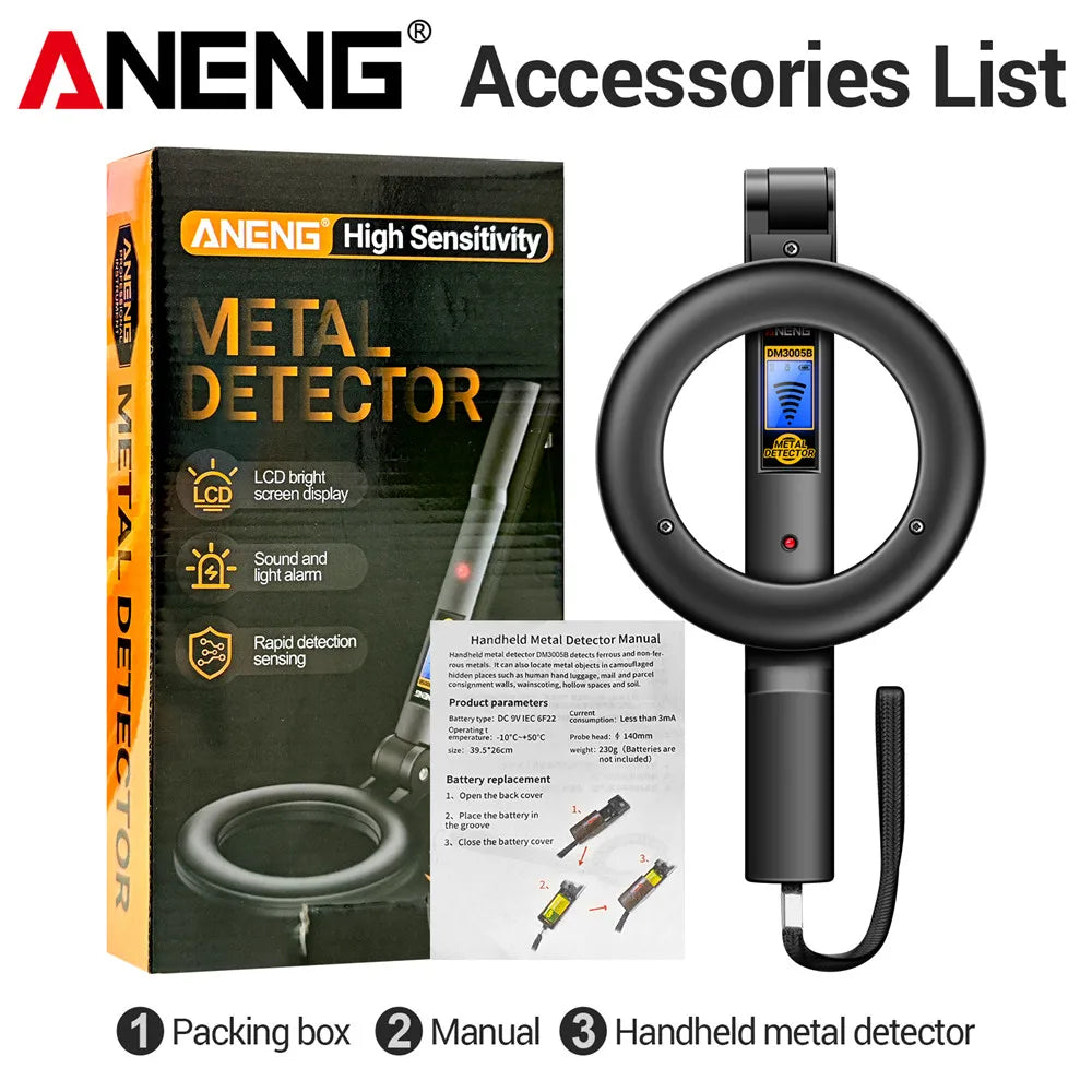 Metal Detector Handheld Beep Vibration Alarm ANENG DM3005B Airport Security Wall Circuit Check Gold Treasure Hunting Tool