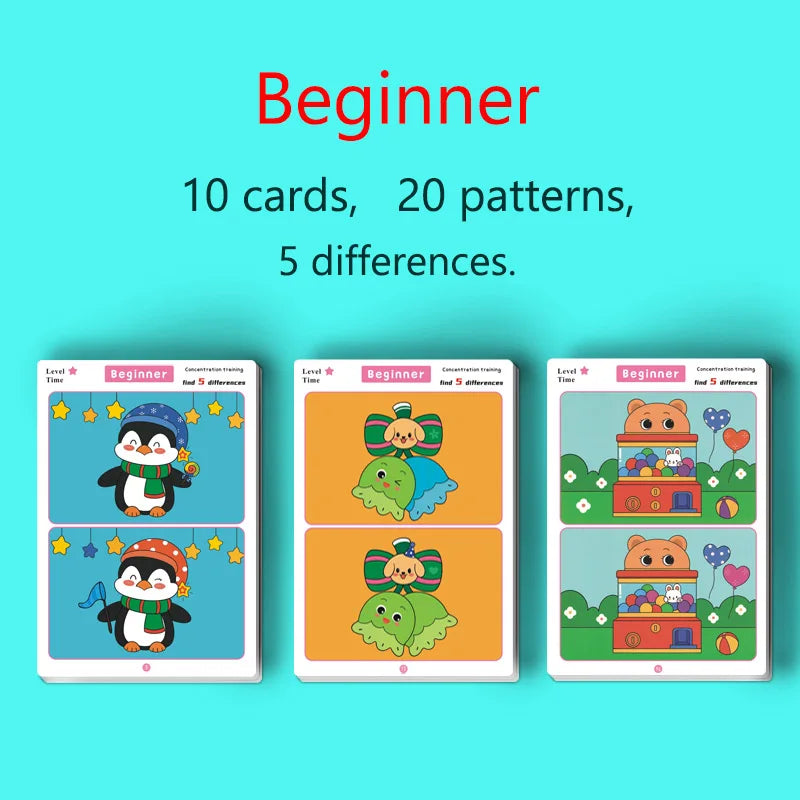 Find the Difference, Fun Concentration Training Game Pictures, Educational Items, Find Different Places, Reusable Erasable Pictures