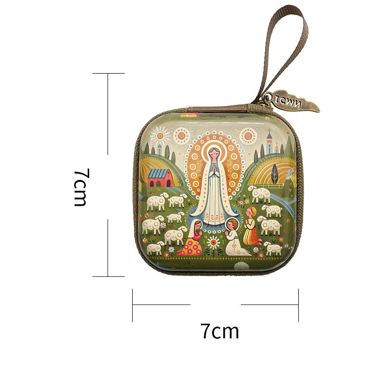 7x7cm, Virgin Mary Jesus Prayer Rosary Bag, Religious Jewelry Storage Box, Articulos Religiosos Catolico