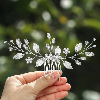 Crystal Pearl Hair Comb Clip Pin Alloy Leaf Hair Comb Handmade Headband Tiara For Women Bride Wedding Hair Accessories Jewelry