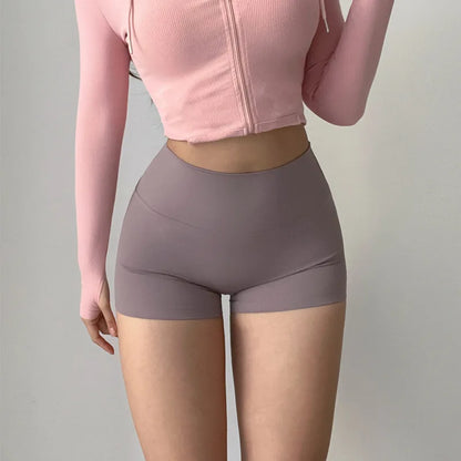 Hip lifting fitness yoga shorts, three-quarter pants, female high-waisted peach nude running sports shorts, quick-drying, GymHUB
