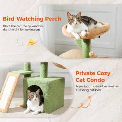 Cat tree, Cat Tower for Indoor Cats, 2 Styles Cat Activity Tree with Cat Scratching Posts, Big Hammock and Removable Top Perch Grey