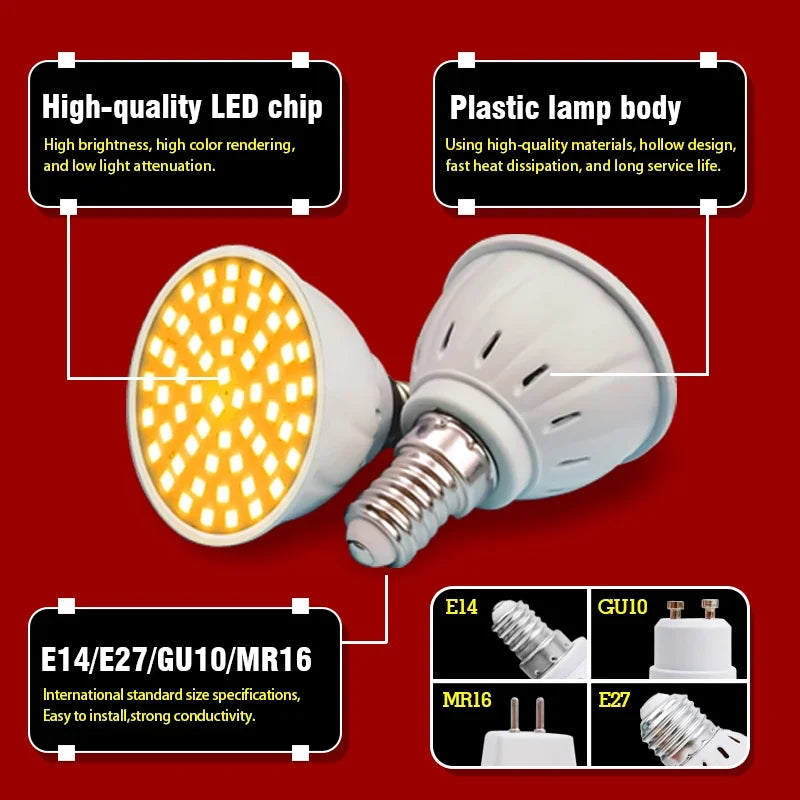 1-10pcs LED Bulb E27 E14 MR16 GU10 48/60/80 LED Spotlight 2835 SMD Lampara Light AC 110V 220V Bombillas Led Lamp