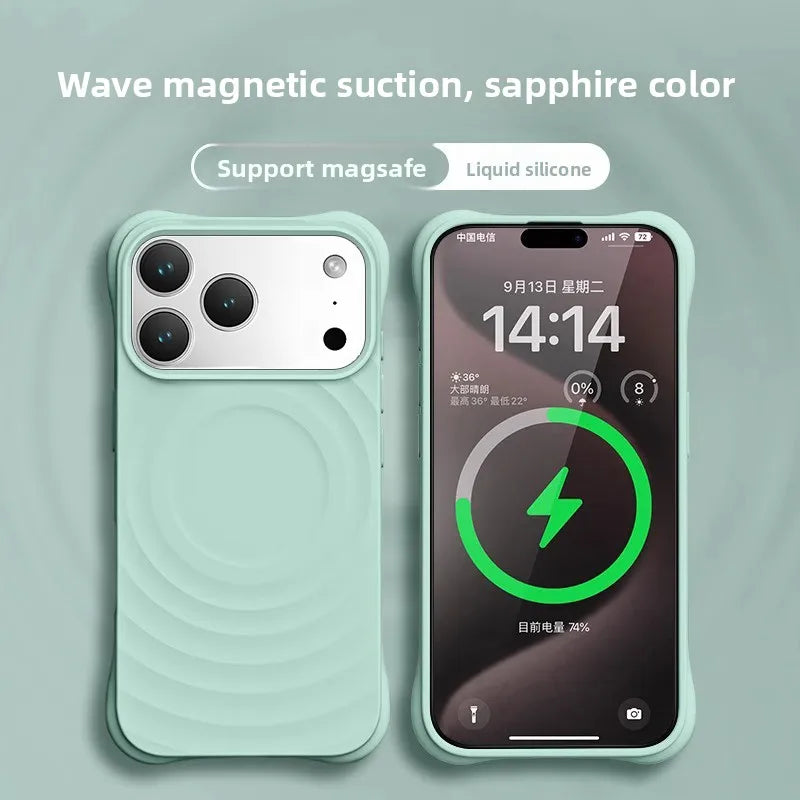 High Quality Solid Color Case For IPhone 17 16 15 14 13 Air Pro Max For Magsafe Liquid Silicone Wave Pattern Anti-Scratch Cover