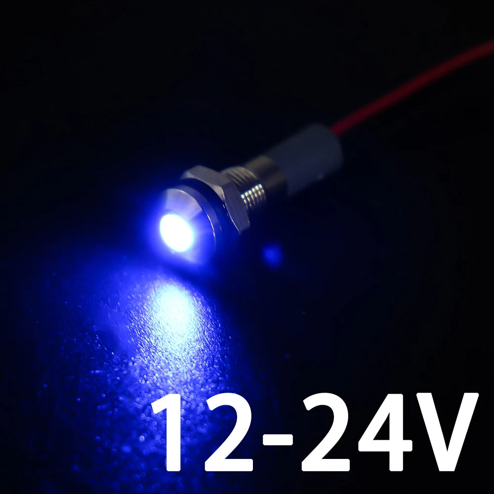 1PC IP65 6mm LED Waterproof Metal Indicator Light Signal Lamp With Wire 5V 12V 24V 220V Red/Yellow/Blue/Green/White Metal Button