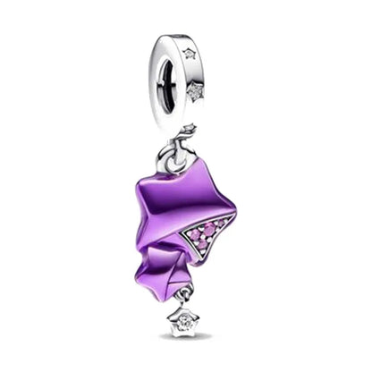 Blue Sparkling Zircon Star Moon Series Charms Beads Fit Original Bracelet Women DIY Pendant Accessories Jewelry 925 Silver Gifts