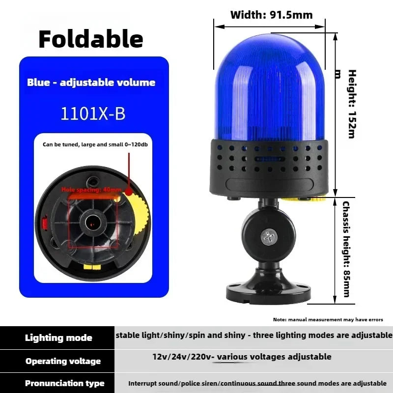 Three Sound Modes Emitting LTE-1101J Light Flashing Shiny Warning Light 120dB Volume Adjustable Magnetic Base 12V 24V 220V