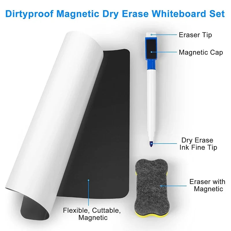 A4 Size Dry Erase Whiteboard for Fridge, Sticker Magnetic Whiteboard, Portable 11.8"x8.2" Planner for Refrigerator