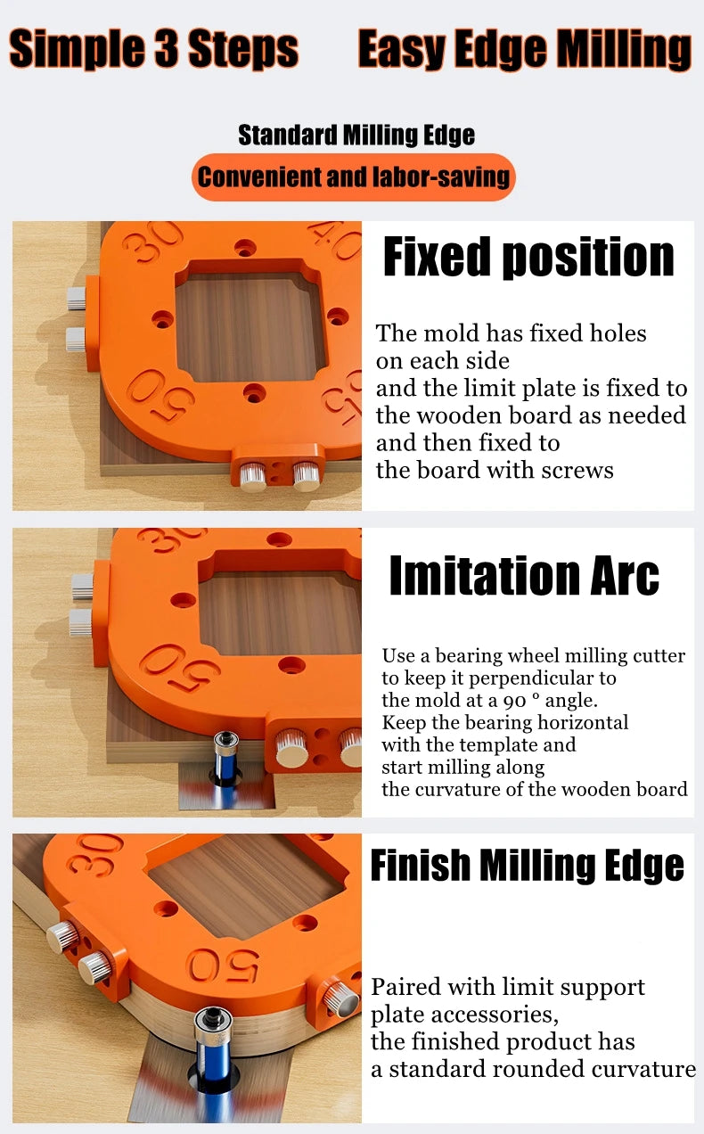 Woodworking Router Corner Radius Templates Jig R10 to R50 Routing Curved Corners Milling Circular Radian Hardness ABS Tool