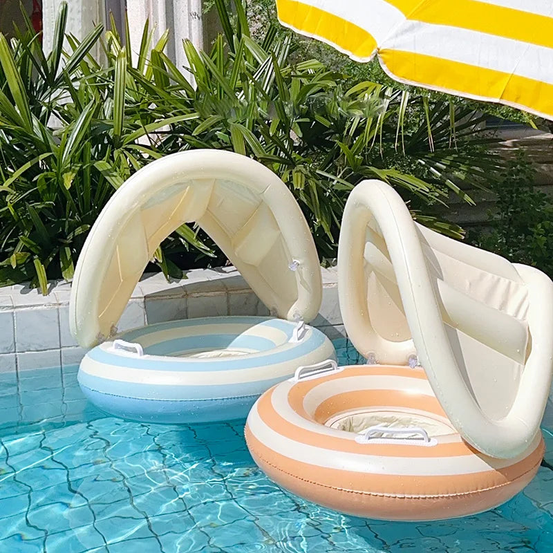 Baby Swimming Float Inflatable Circle Baby Pool Float Ring with SunShade Baby Bathing Swimming Pool Toys for Babies 3-36 Months